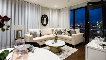 Living room at Orchard Wharf by Galliard Homes