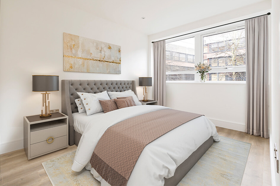A CGI of a bedroom at Newacre House in East Grinstead