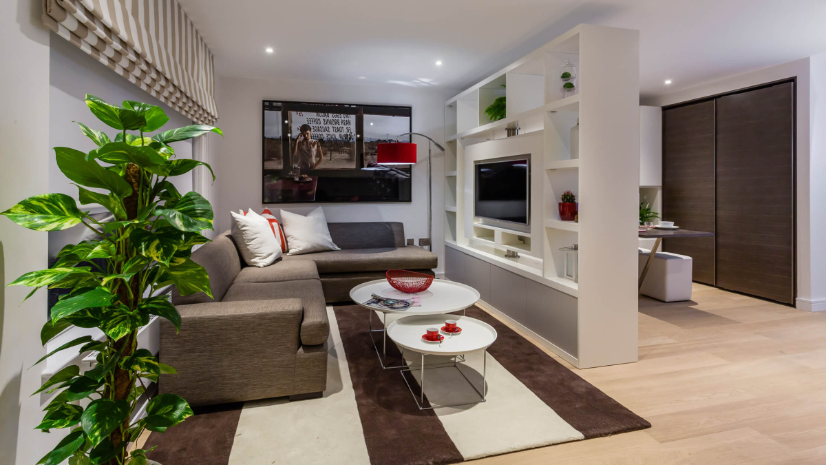 Living area at a Falconwood Court show apartment, ©Galliard Homes.