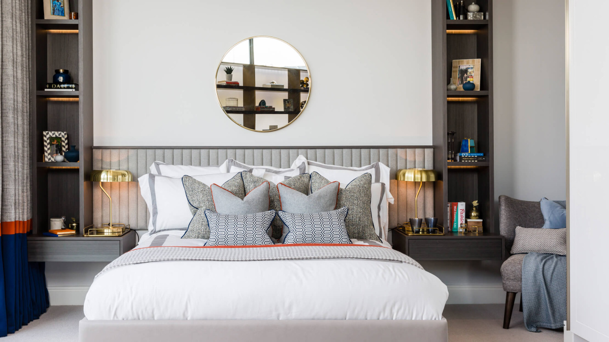 Bedroom at the Silver Works showroom, ©Galliard Homes.