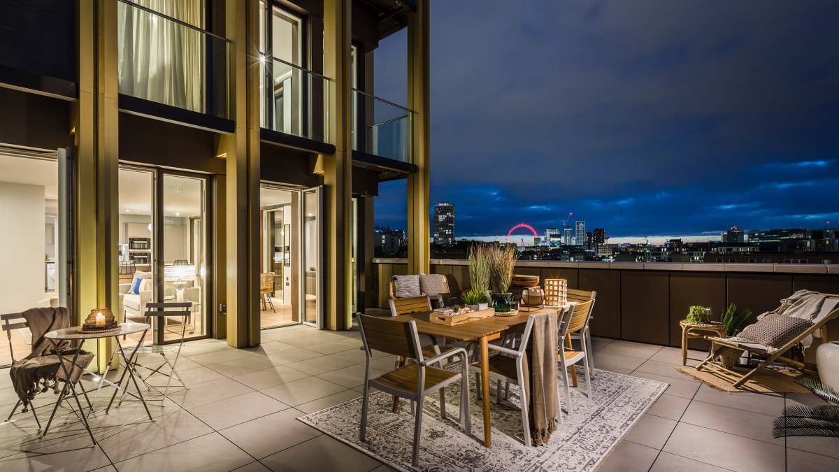 Private terrace at the Trilogy penthouse showflat, plot 32, ©Acorn Property Group.