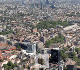 Aerial view of Unison and London, ©Galliard Homes.
