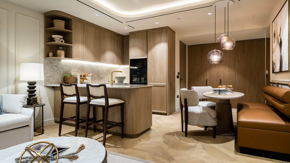 Kitchen and dining area at this TCRW SOHO penthouse ©Galliard Homes.