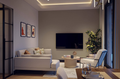 Living area at an Arena Quayside duplex apartment, computer generated image for illustrative use only, ©Galliard Homes.