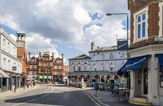 A high street with shops in Wimbledon