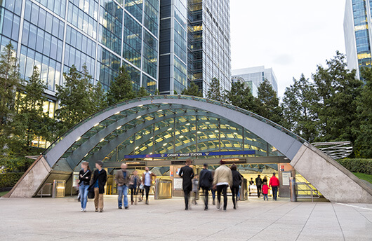 The entrance to Canary Wharf station