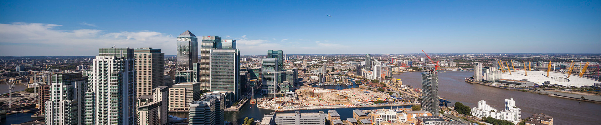 A daytime skyline view of London Docklands