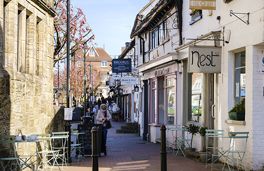 A row of quaint shops in East Grinstead town centre.
