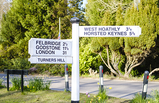 A sign giving directions in East Grinstead