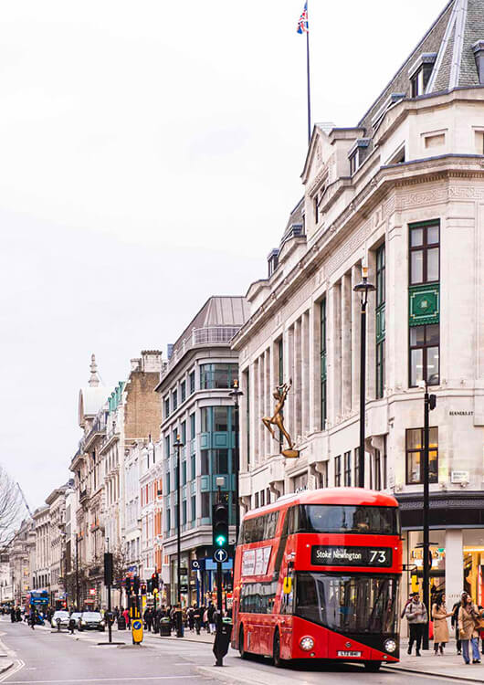 A London bus on a busy London street