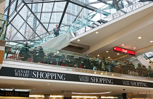 Inside a Canary Wharf shopping centre