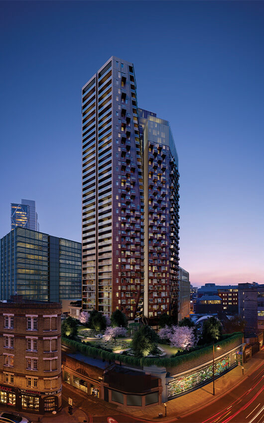The Stage exterior, a new build development in London.
