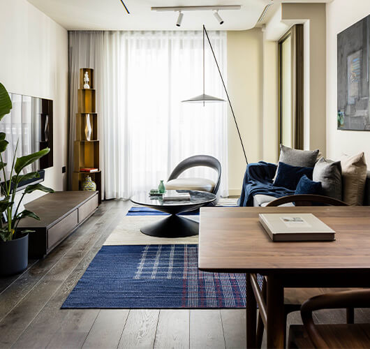 A living and dining area at a new build home in London by Galliard