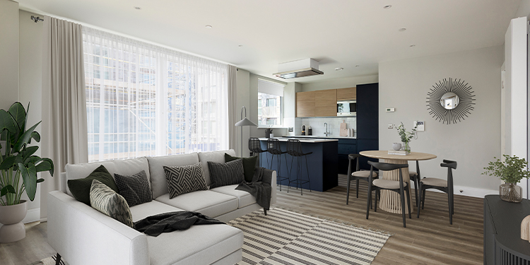 CGI living area at Park Avenue Place Deptford