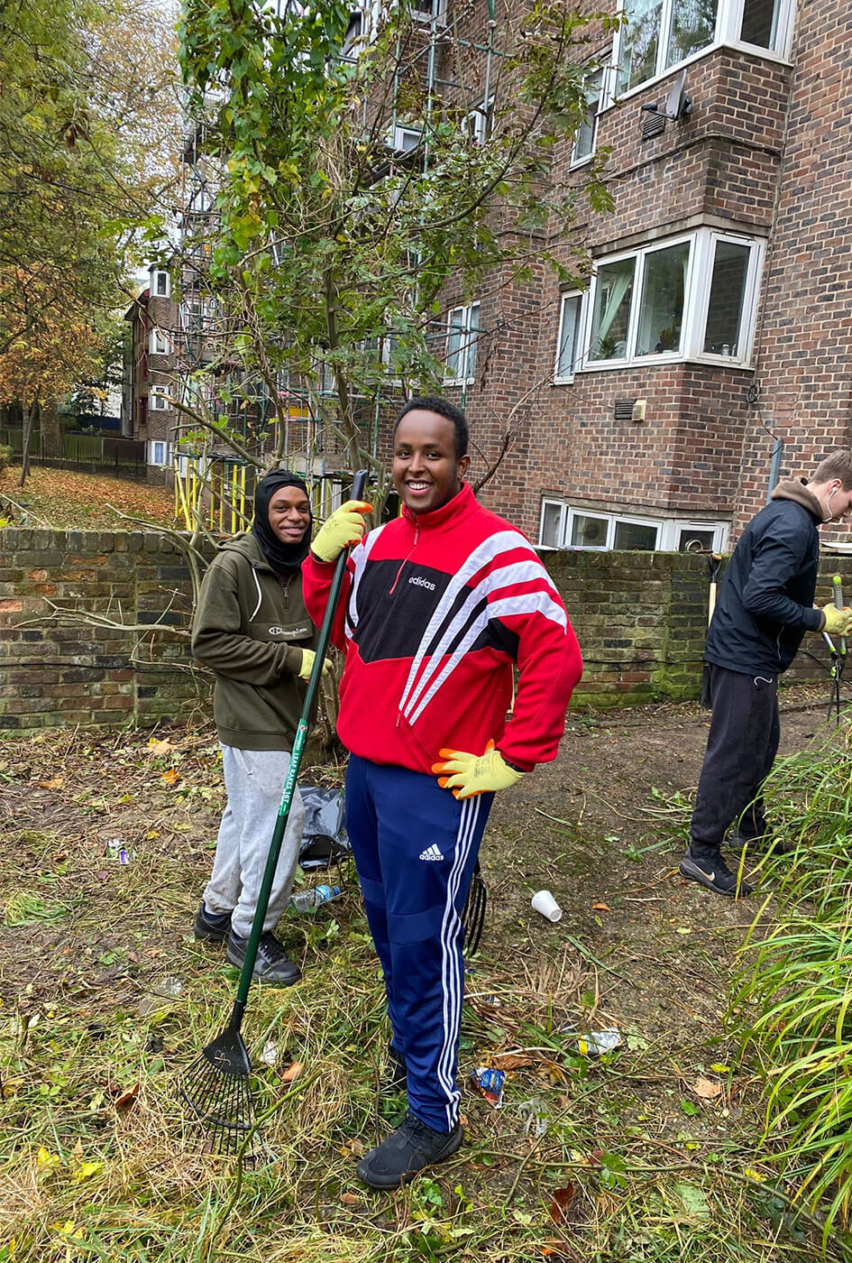 Employees of Galliard Homes taking part in a gardening project for charity.