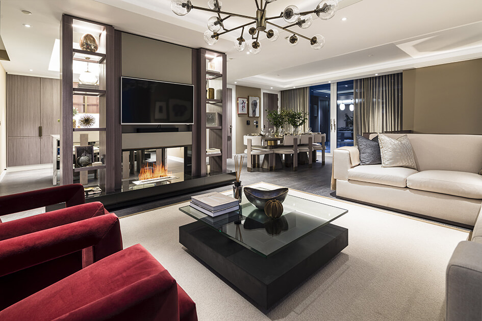 Penthouse living room at Harbour Central, E14 - Galliard Homes