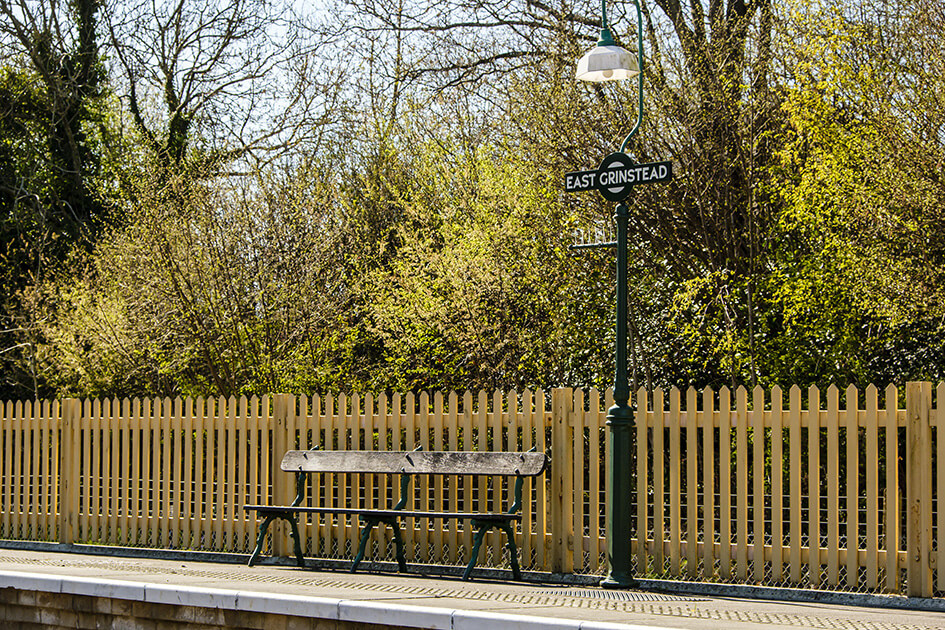 A bench at East Grinstead railway station.