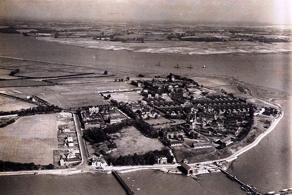 An aerial view of the site, taken in 1930