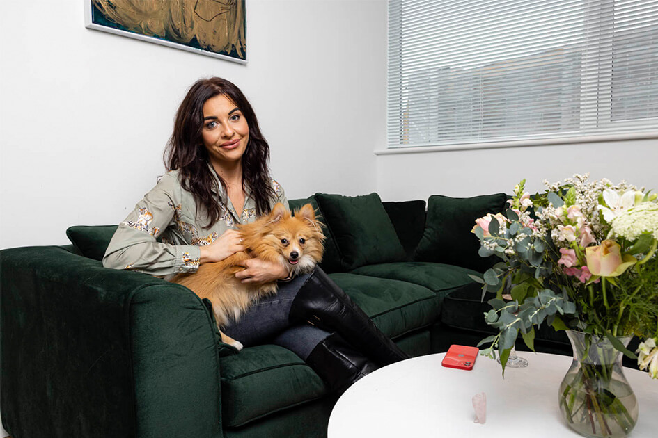 first time buyer at papermill house in her apartment with her dog