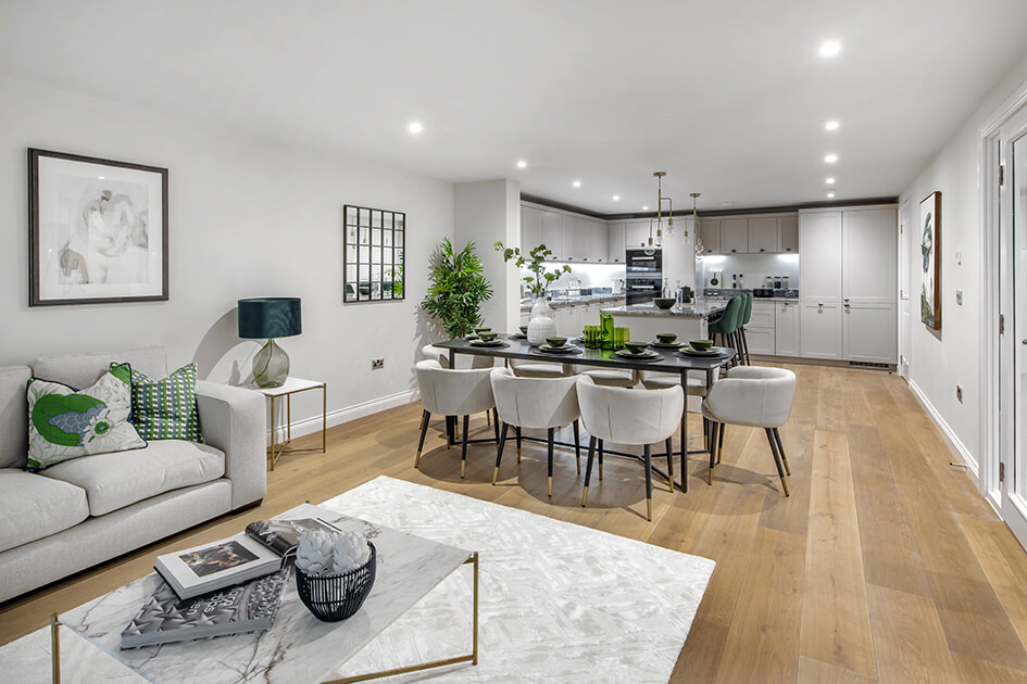 The open-plan kitchen, living and dining area at Hope House in Bath. 