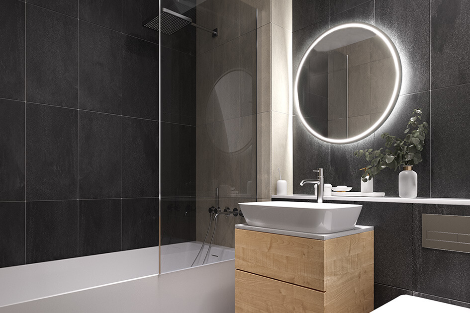 A CGI of a bathroom at Newacre House in East Grinstead.