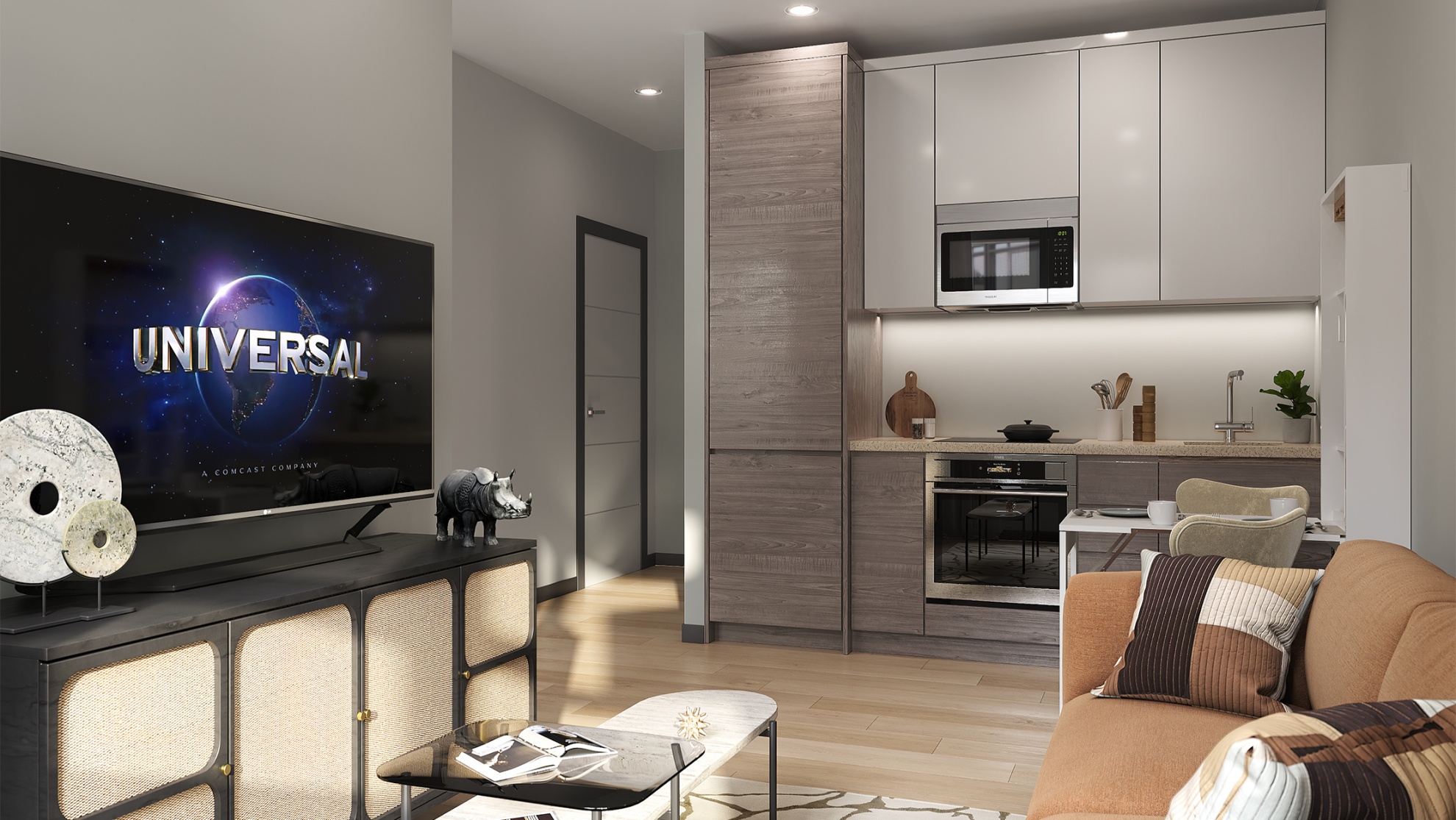 living room and kitchen