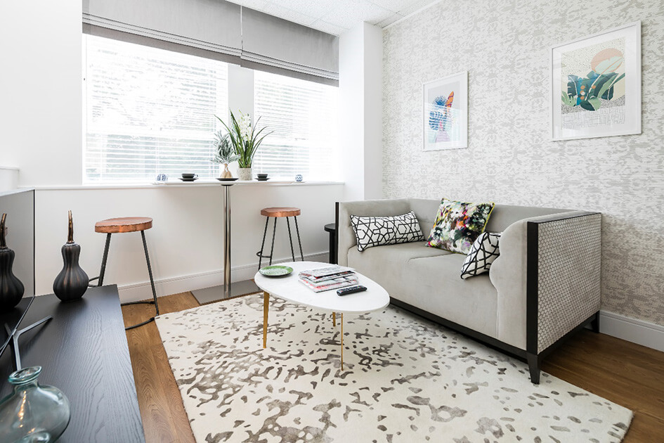 A stylish living and dining area