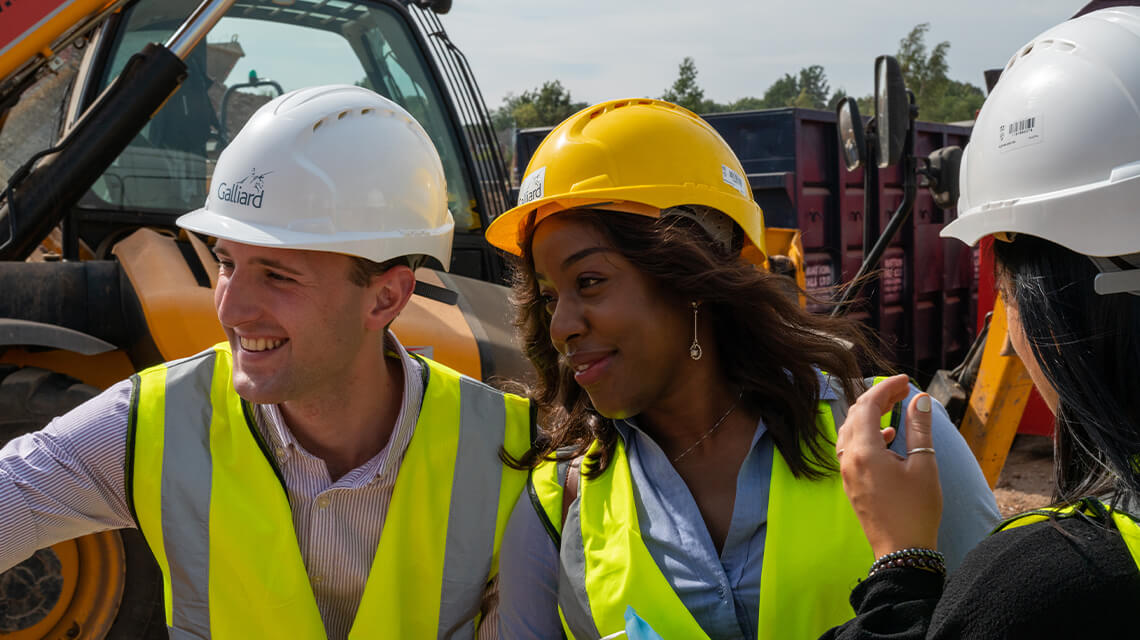 Keisha and colleagues on site at a Galliard Homes development.