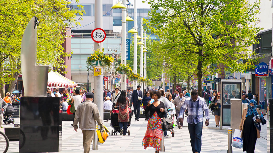A busy high street in Slough, a property hotspot.