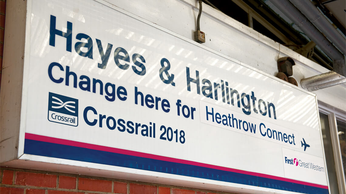 A sign at Hayes and Harlington station.