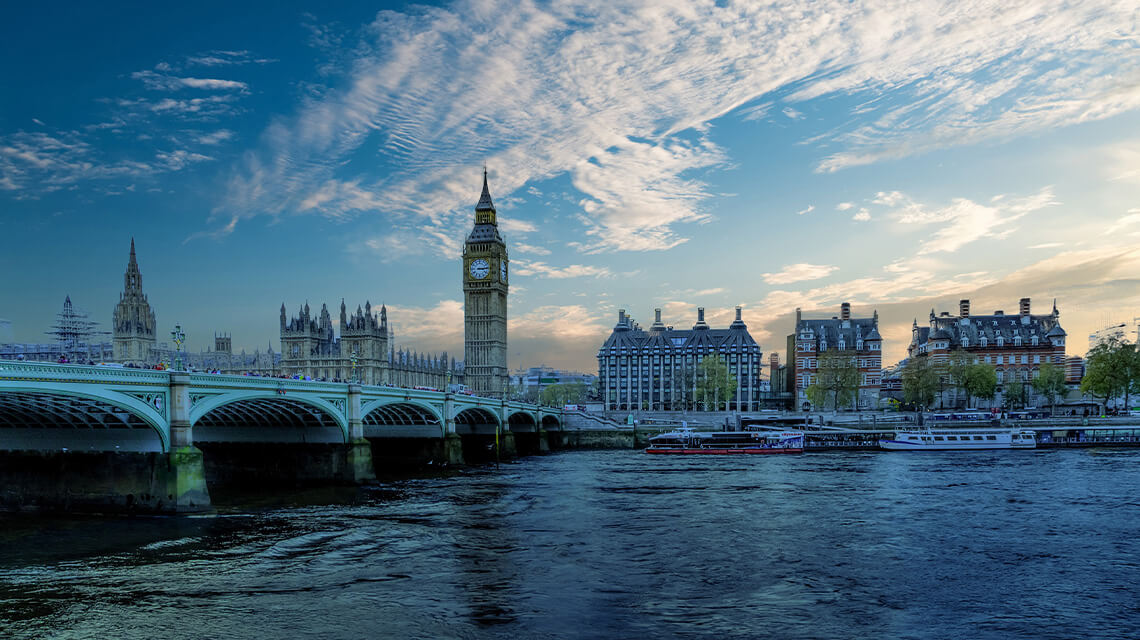 Big Ben from the River Thames in London.