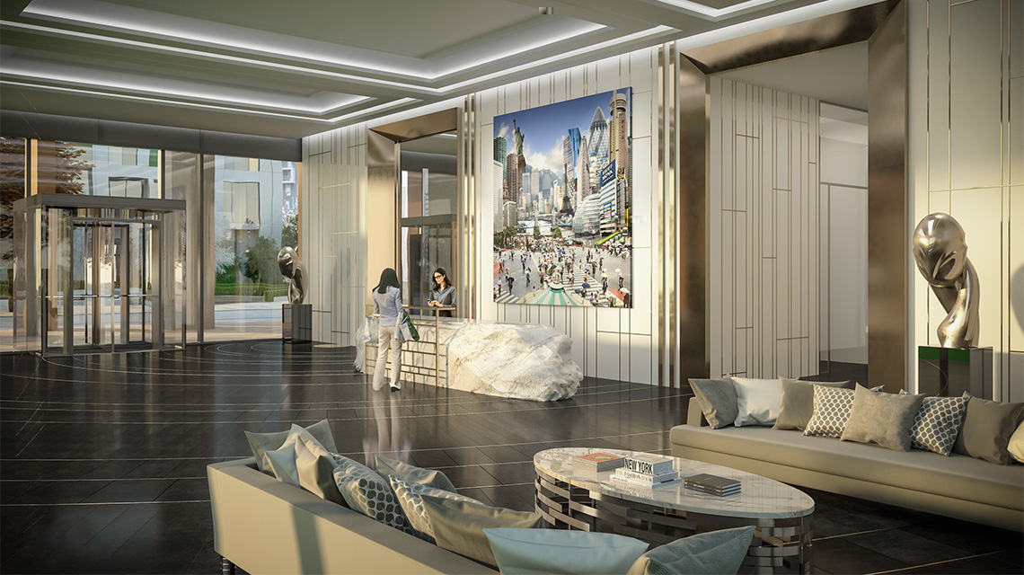 A CGI of the proposed lobby area at Harbour Central, London