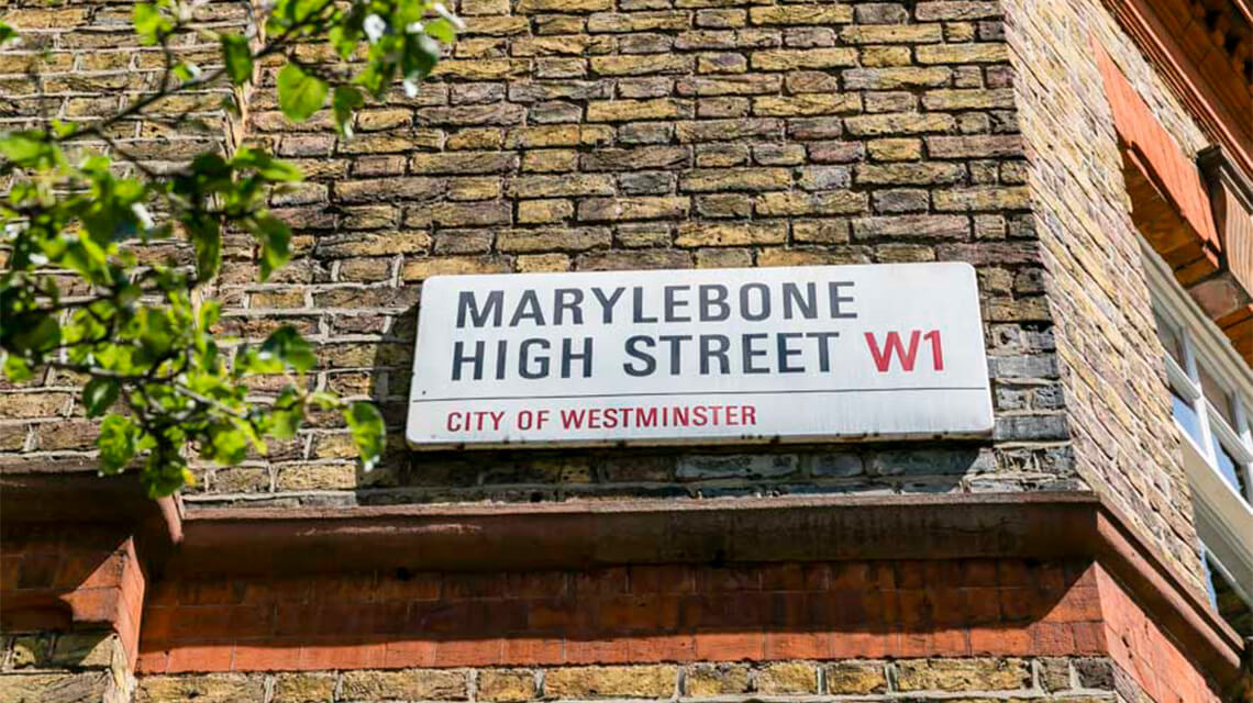 A street sign of Marylebone High Street.