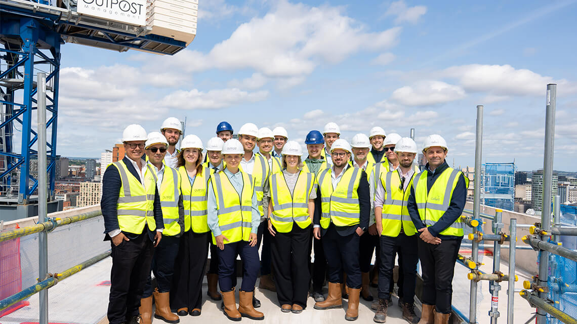 Outpost BlackRock & The Galliard Apsley Partnership representatives at the topping out ceremony at Enclave: Birmingham City.