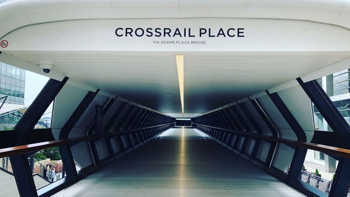 The entrance to Crossrail Place at Canary Wharf, East London