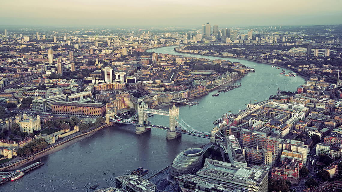 An aerial view of London, a world city.