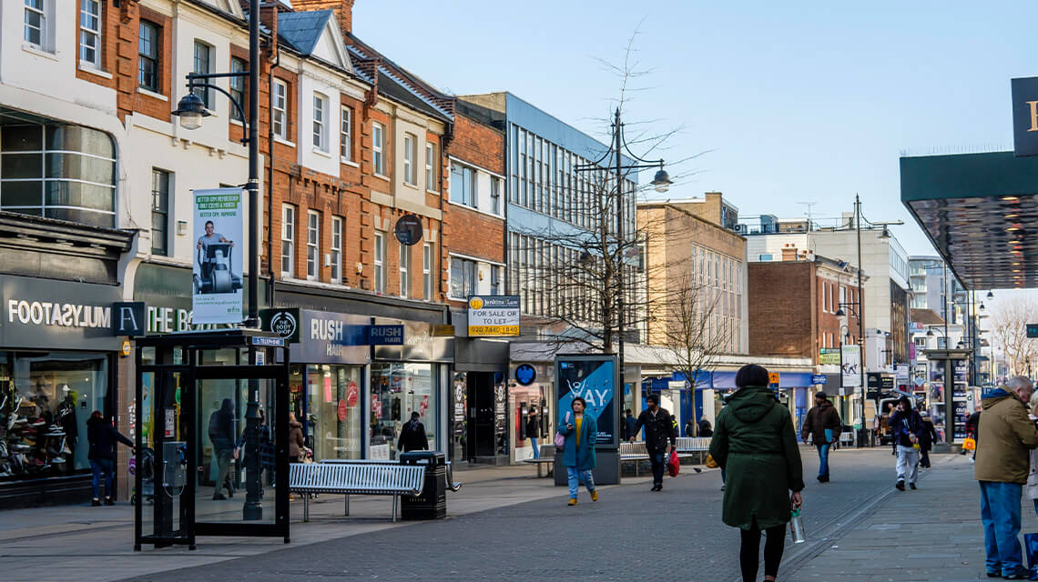 A shopping street in Romford