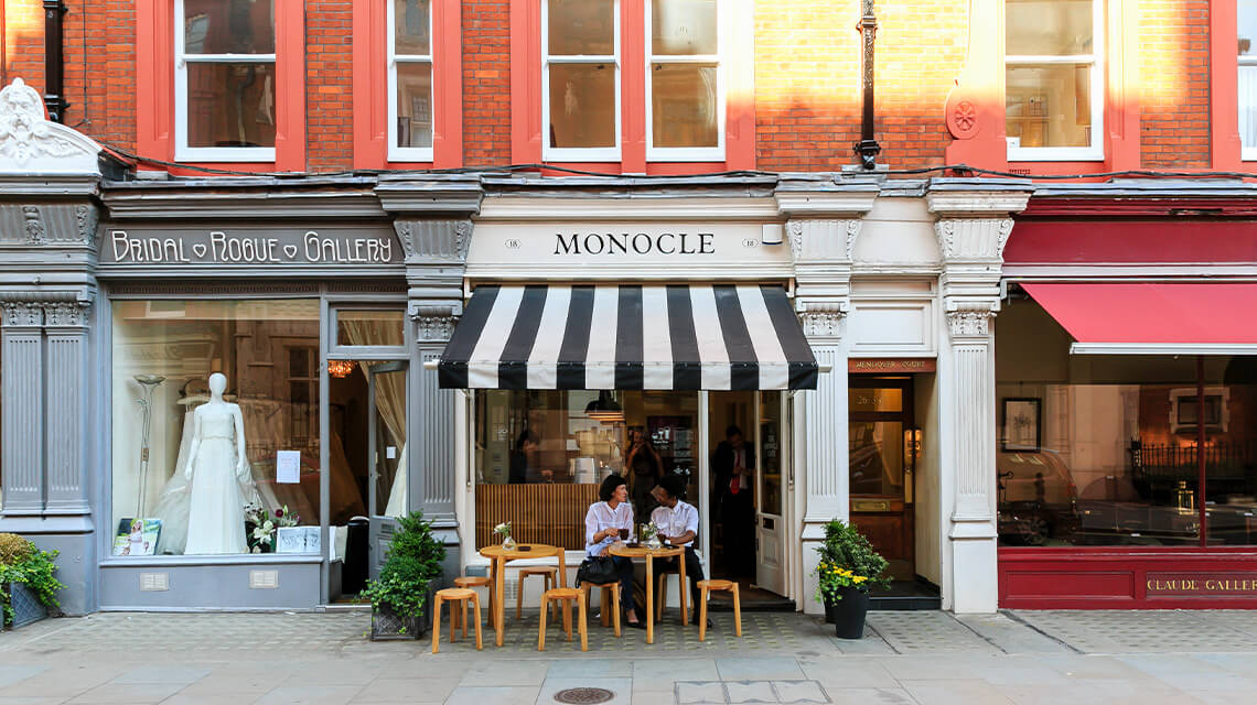 People sitting outside a cafe in Marylebone.