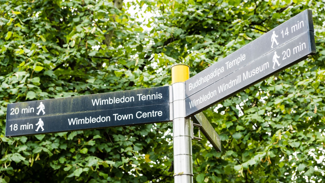 A sign providing directions in Wimbledon.