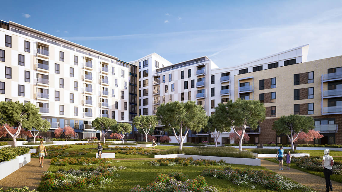 An exterior of St Lukes Square, part of Canning Town's regeneration