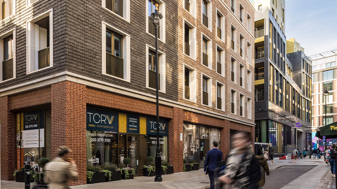 The exterior of TCRW SOHO, a luxury development of apartments in W1.