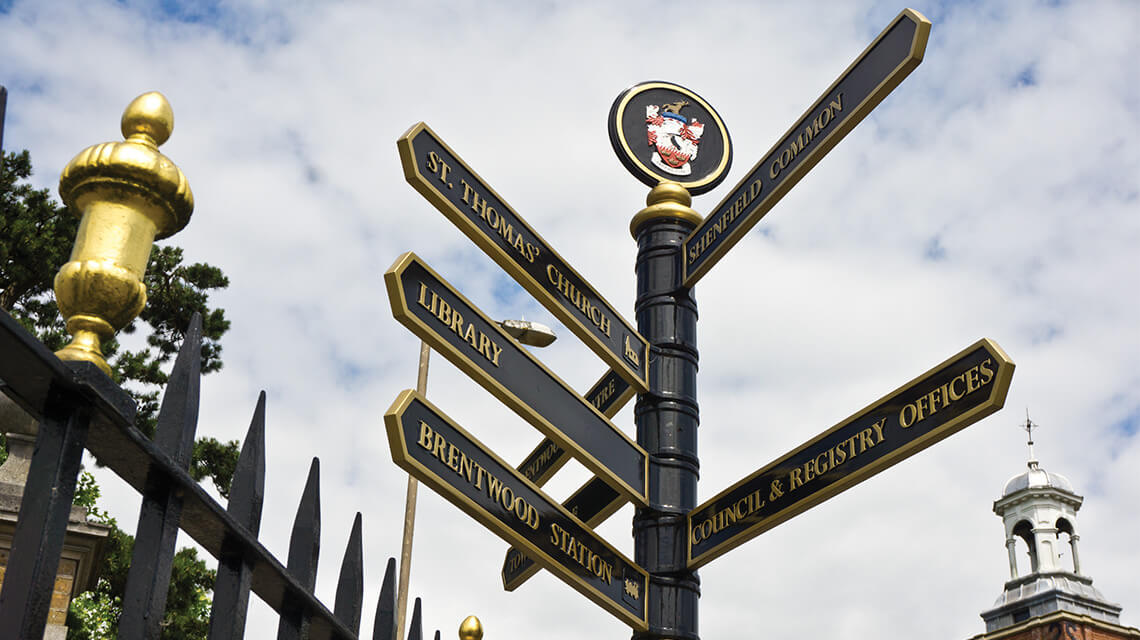 A directions sign in Brentwood, a good location for buy-to-let