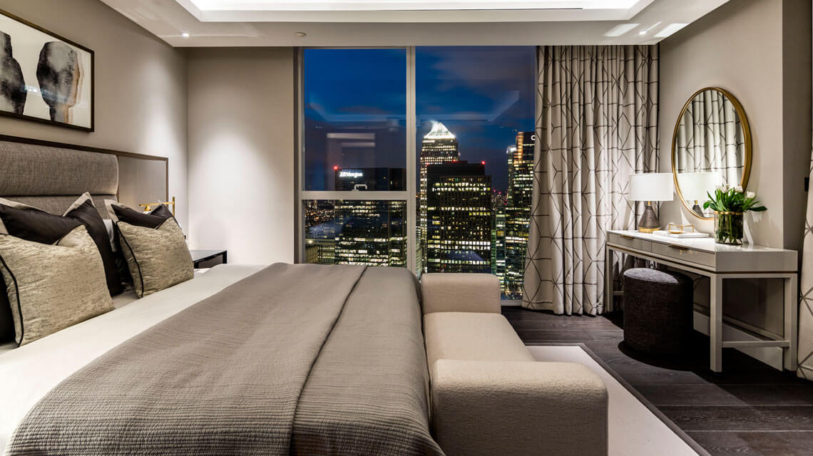 Bedroom window view from the penthouse at Harbour Central, E14 by Galliard Homes
