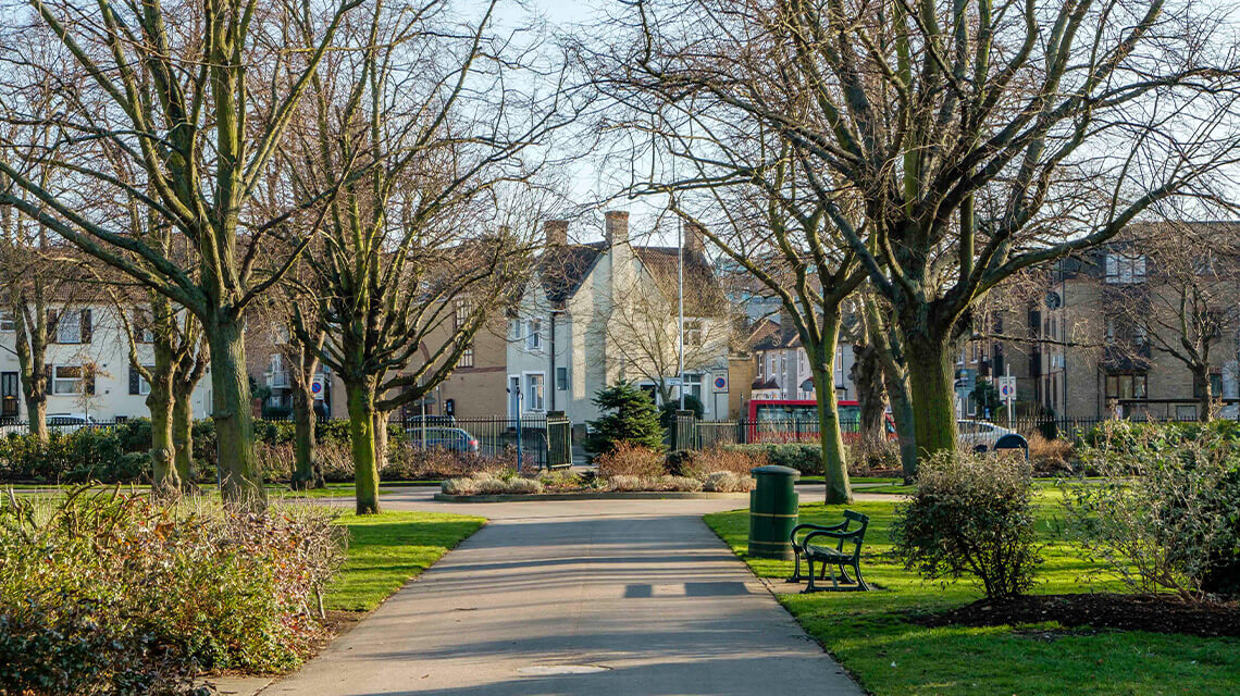 A park in Romford, a great location for first-time buyers.