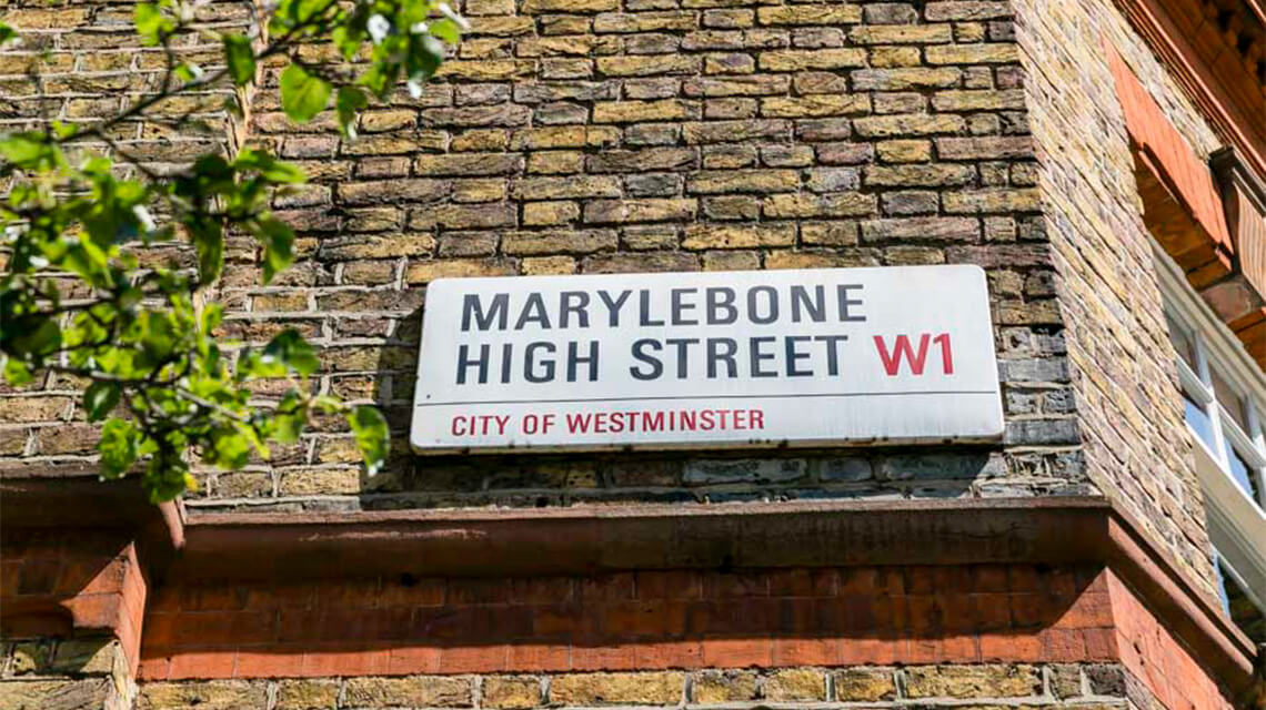 A street sign of Marylebone High Street.