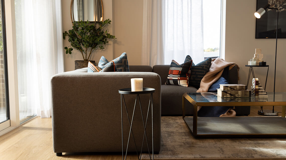 A living area at a Wimbledon Grounds show apartment, a development by Galliard Homes.