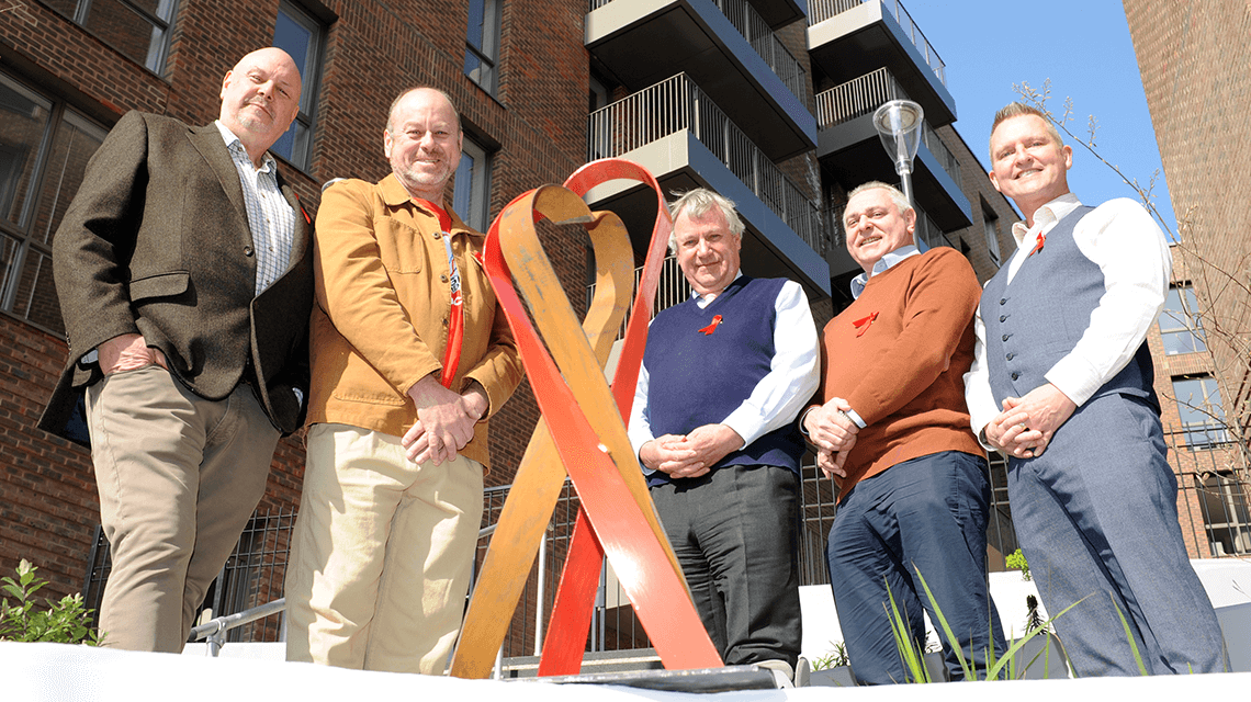 The Galliard Apsley Partnership Contributes to Birmingham Aids and HIV Memorial Fund. (Left to right: Andrew King, Garry Jones, Gerard Nock, Jason Day, Phil Oldershaw) 