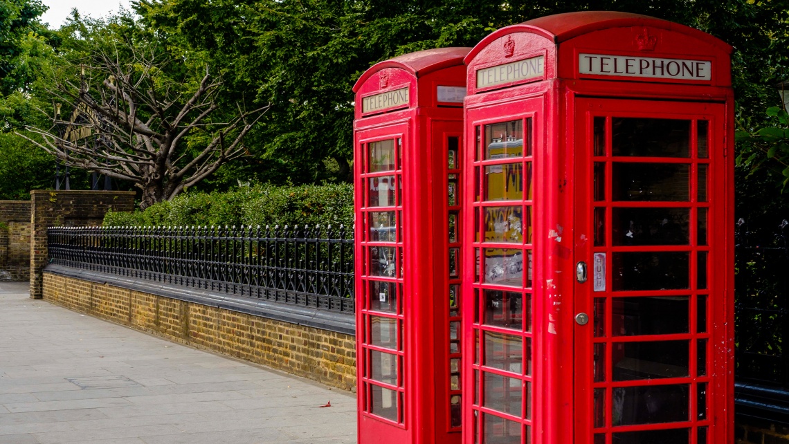 Two red London telephone boxes