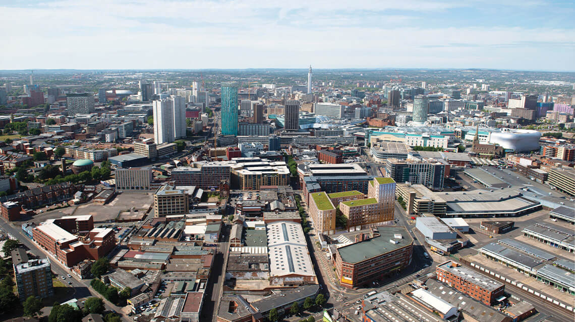 An aerial shot of Birmingham