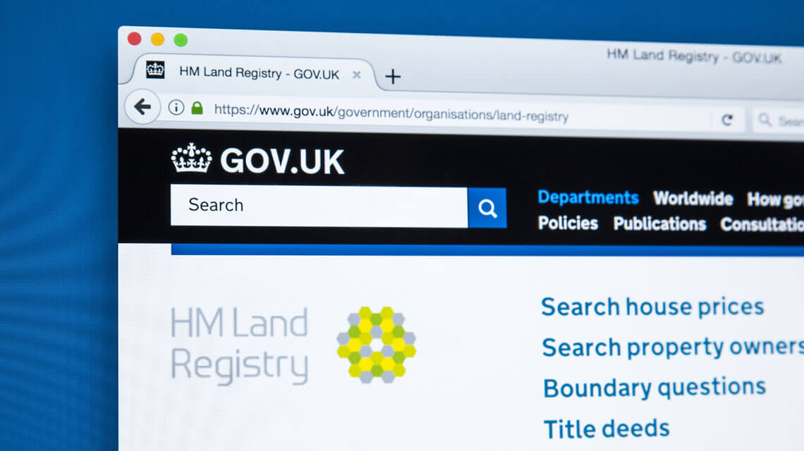 The homepage of the official website for HM Land Registry on 17th November 2017